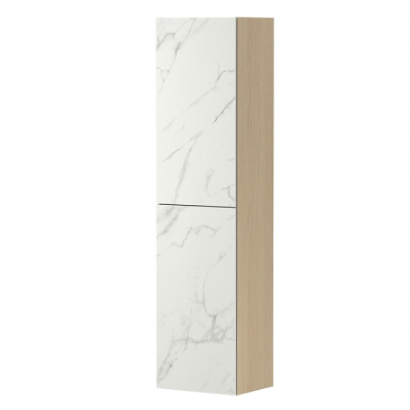 Dulapuri de baie suspendate - Dulap baie suspendat Cersanit Inverto, 2 usi, 160 cm, finisaj stejar cu usa ceramica CALACATTA