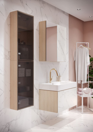 Set dulap baie suspendat Cersanit Inverto 80 cu lavoar inclus, finisaj stejar si placat cu ceramica CALACATTA [2]