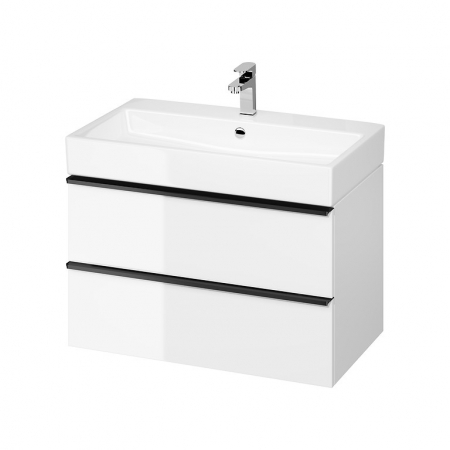 Mobilier pentru lavoar - Dulap baie suspendat Cersanit Virgo 80 pentru lavoar incastrabil, alb cu manere negre