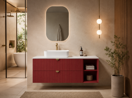 Dulap baie suspendat cu 2 sertare 130 cm MDF vopsit, rosu rubin, blat Quartz, Isvea Infinity [0]