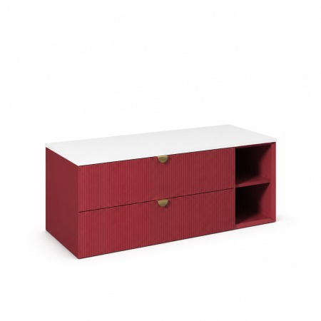 Dulap baie suspendat cu 2 sertare 130 cm MDF vopsit, rosu rubin, blat Quartz, Isvea Infinity [2]