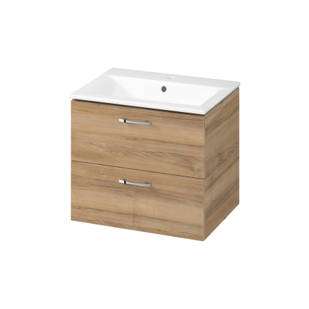Mobilier pentru lavoar - Dulap baie suspendat cu lavoar 60x45 cm, nuc, 2 sertare cu soft close, Cersanit Niko