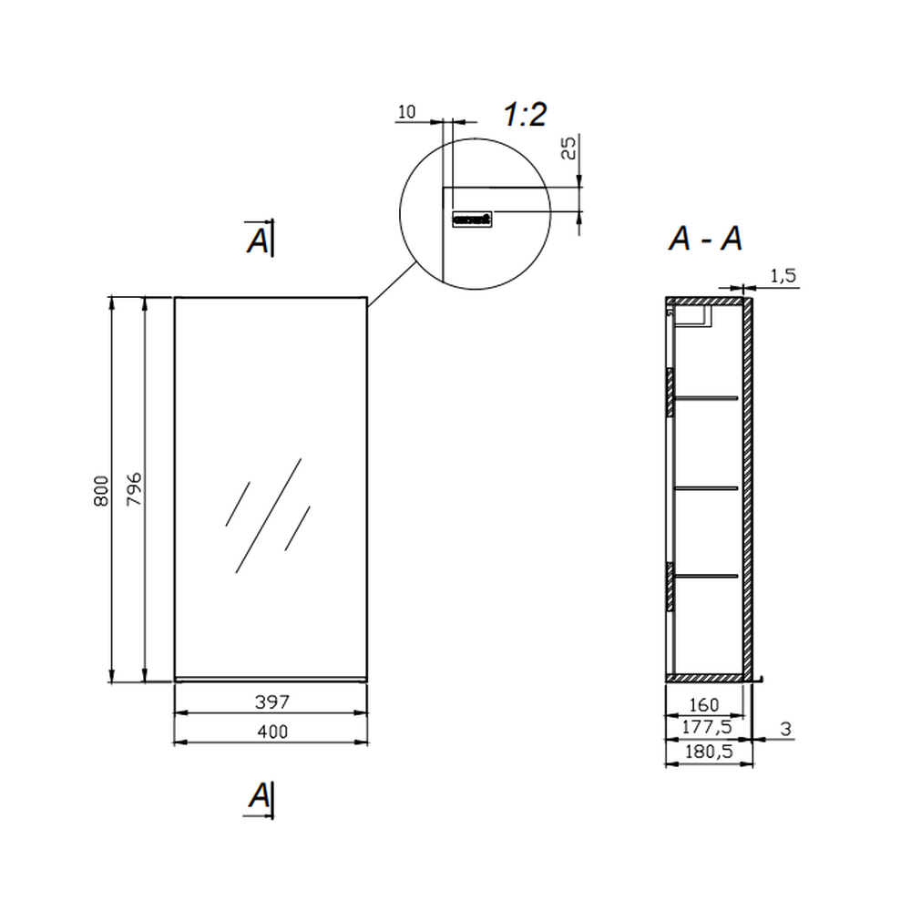 Dulap suspendat cu oglinda Cersanit Virgo, 40 cm, gri maner negru, montat [1]