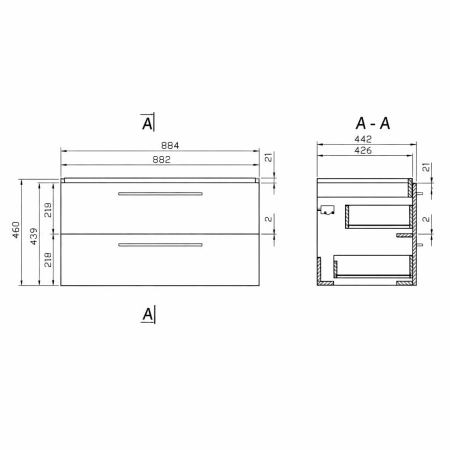 Dulap baie suspendat Lara 2 sertare pentru  lavoar Como 90 cm, alb, Cersanit [2]