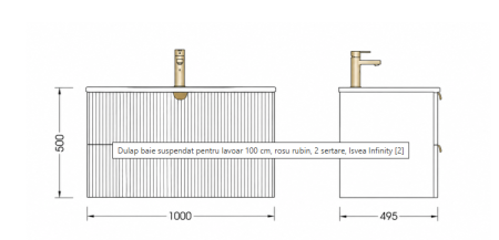 Set dulap baie suspendat 100 cm, rosu rubin, 2 sertare, cu lavoar inclus, Isvea Infinity [2]