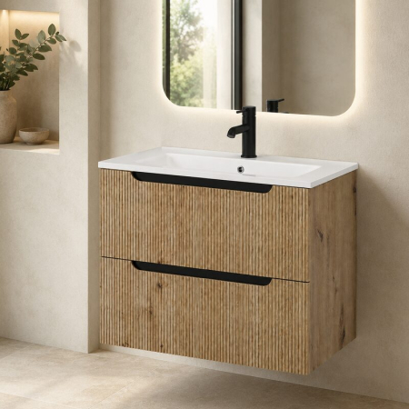 Dulap baie suspendat pentru lavoar 60 cm, cu riflaje rovere oro, Fluminia Malta [1]