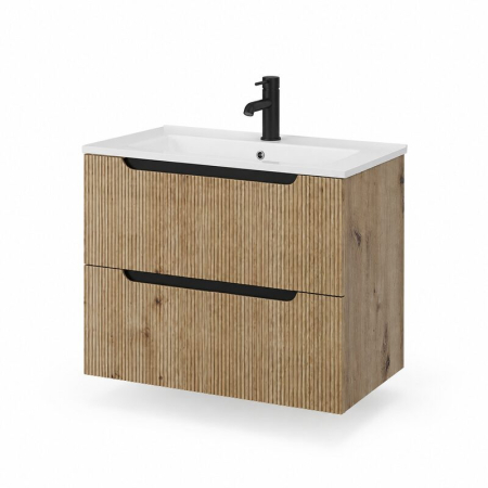 Mobilier pentru lavoar - Dulap baie suspendat pentru lavoar 60 cm, cu riflaje rovere oro, Fluminia Malta
