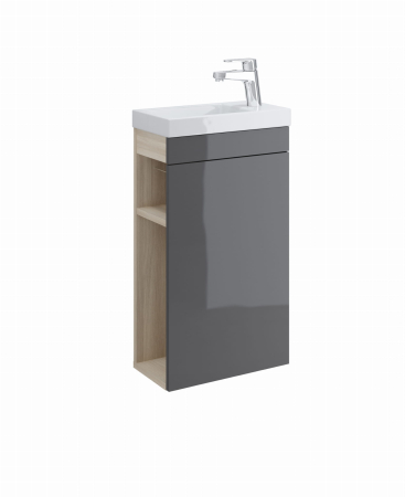 Black Friday - Dulap baie suspendat pentru lavoar, finisaj gri, 39x67x21,5 cm Cersanit Smart