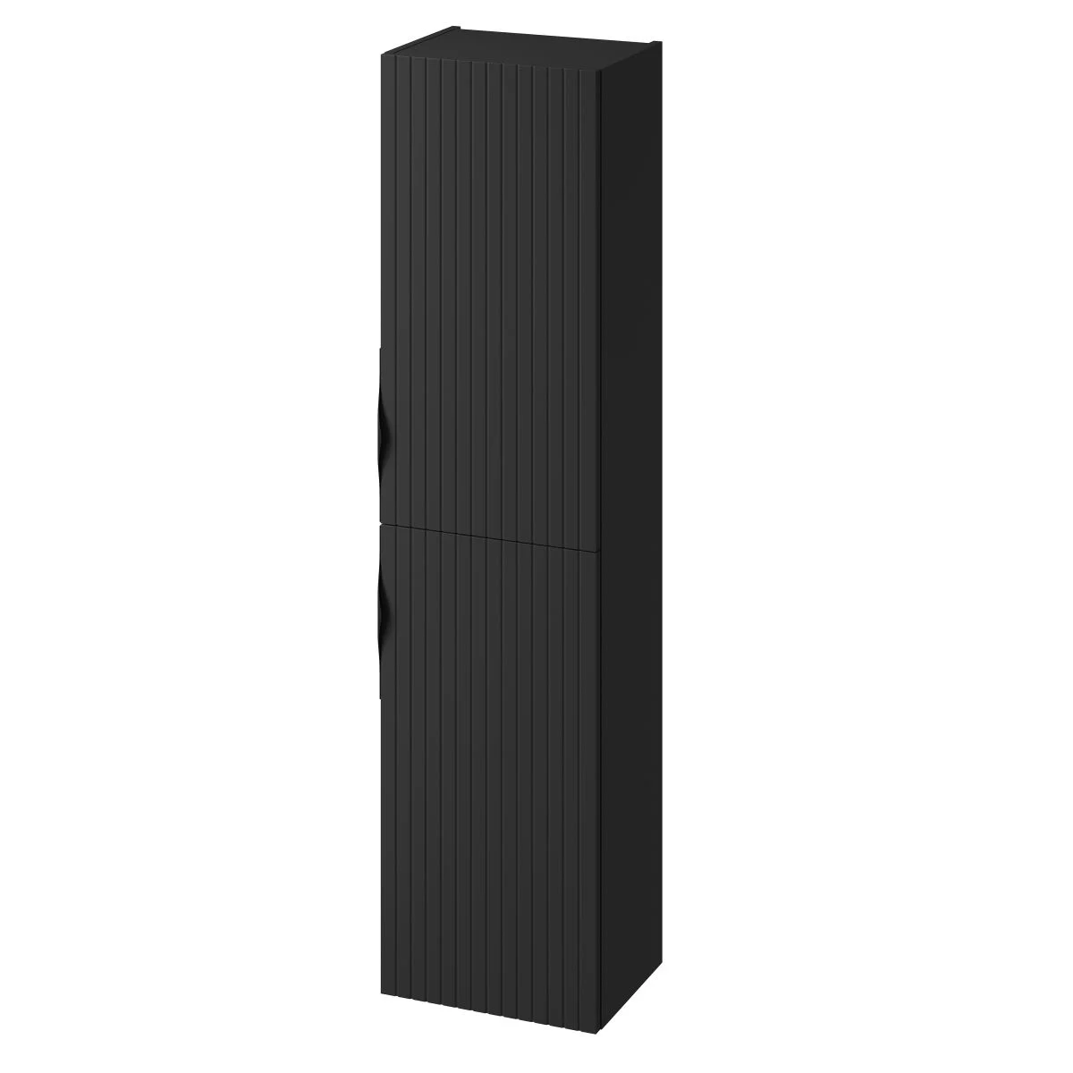 Dulapuri de baie suspendate - Dulap baie suspendat tip coloana cu o usa riflat, 160 cm, negru mat, MDF, Cersanit Tirso