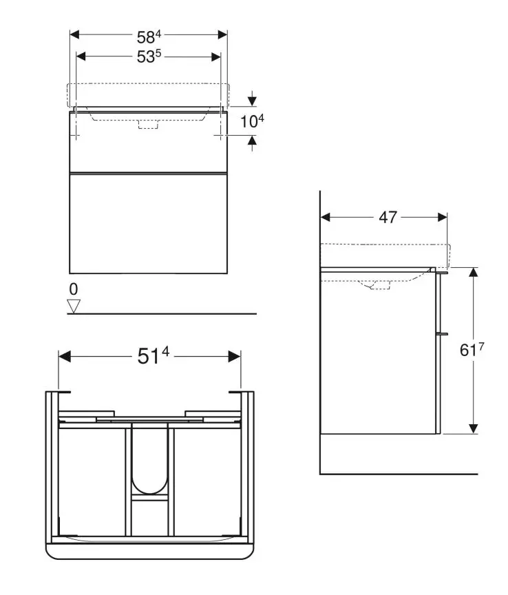 Dulap baza nuc 2 sertare 60 cm pentru lavoar suspendat Geberit Smyle Square [2]
