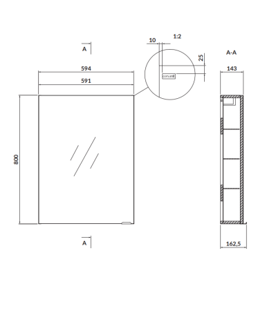 Dulap suspendat cu oglinda, 59.4x80 cm, antracit, Cersanit Larga [1]