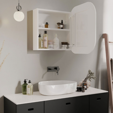 Dulap cu oglinda suspendat negru mat, 60 cm, usa soft close, un raft, Defra MO-RE [2]