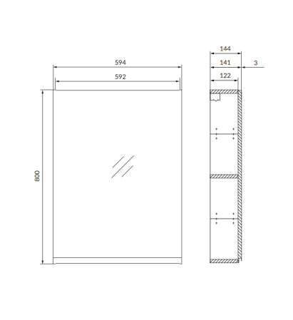 Dulap suspendat cu oglinda, 59.5x80 cm, casmir, Cersanit Moduo [1]