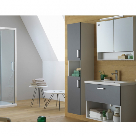 Mobilier baie - Dulap suspendat gri 65 cm cu oglinda si 2 usi KolpaSan Evelin