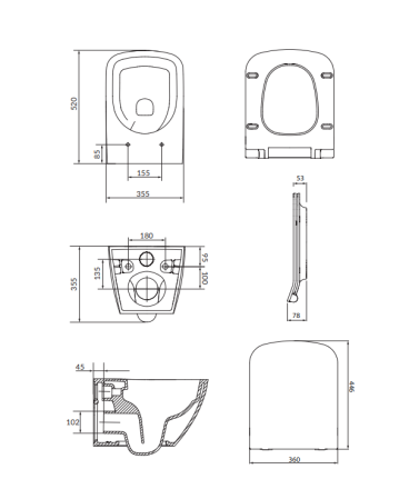 Set vas Wc suspendat patrat, alb si capac duroplast slim Cersanit City Pro [4]