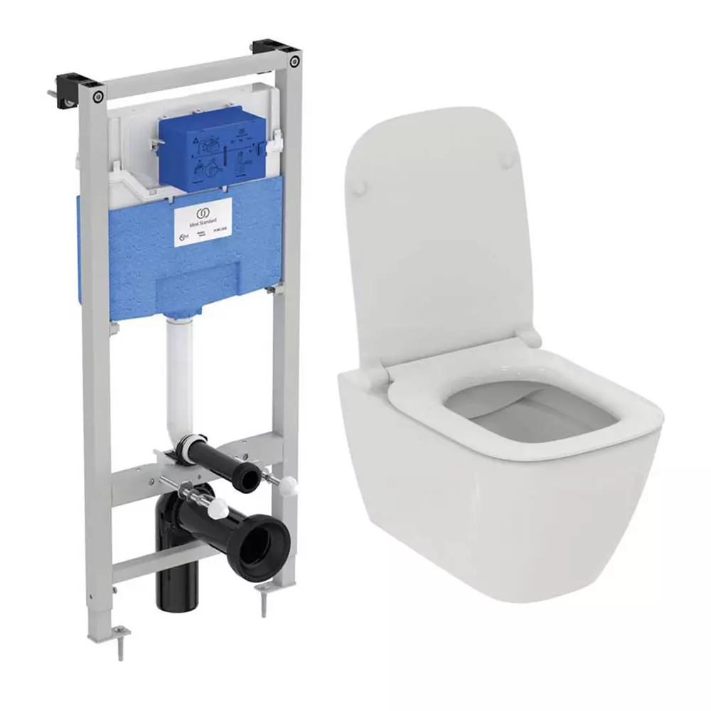 Seturi vas WC suspendat cu rezervor incastrat si clapeta - Set vas wc suspendat, cu rezervor, cadru si capac, Ideal Standard Connect i.Life B