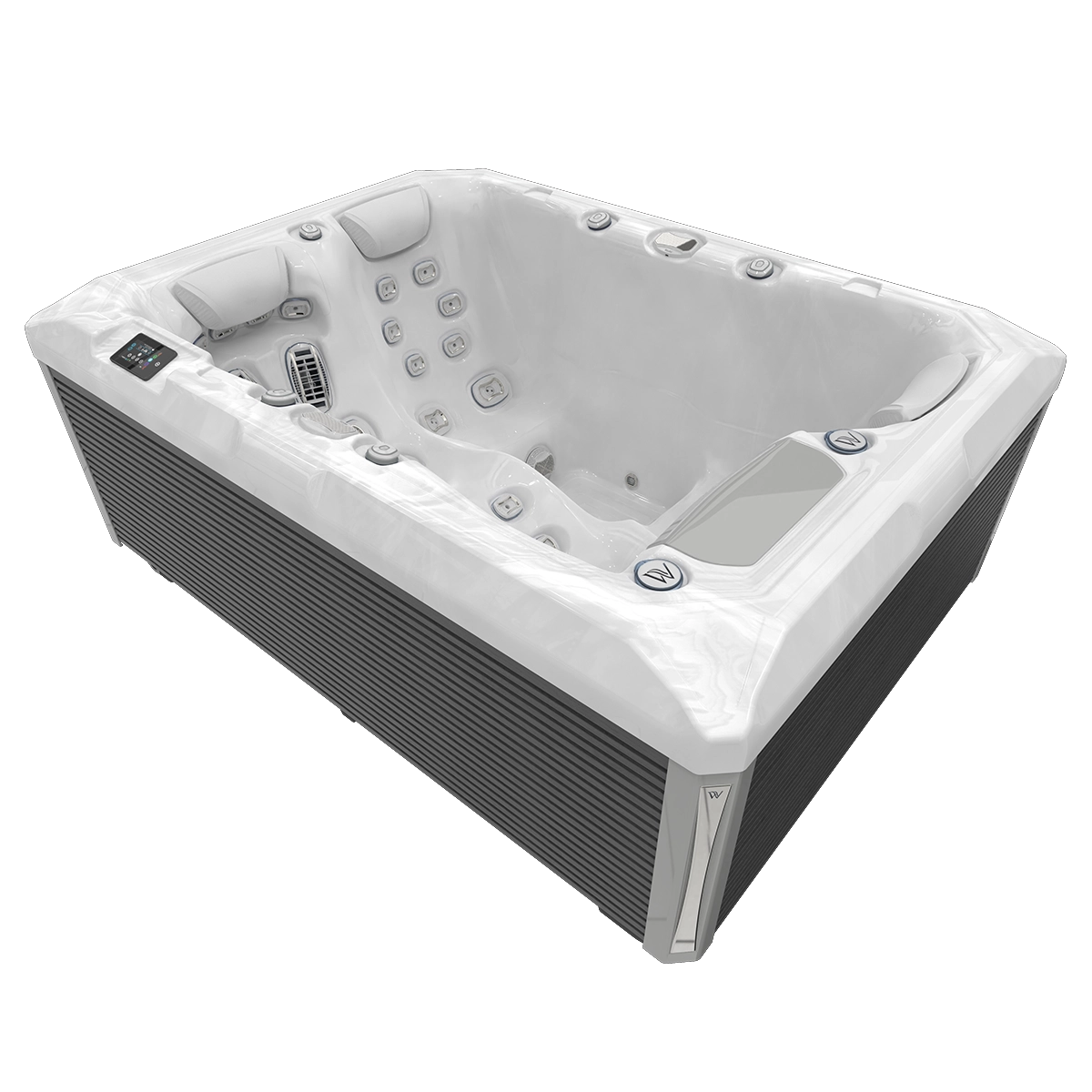Minipiscina jacuzzi 3 persoane, alb-lucios, 32 jeturi hidromasaj, WiFi, sistem audio, 160 x 215 cm, Wellis Teide Life Deluxe [1]