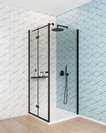 Cabina de dus neagra 70x80 cm cu usa batanta si perete fix, Deante Kerria Plus [1]