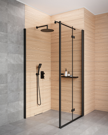 Cabina de dus neagra 100x50 cm cu usa batanta si perete fix, Deante Kerria Plus [2]