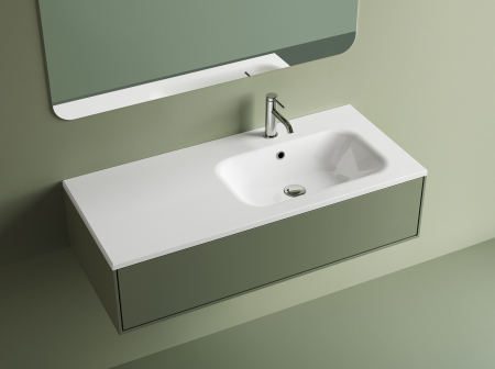 Chiuvete baie - Lavoar baie din compozit 106x46 cm, alb lucios, dreptunghiular, montaj suspendat sau incastrat Foglia Special 106