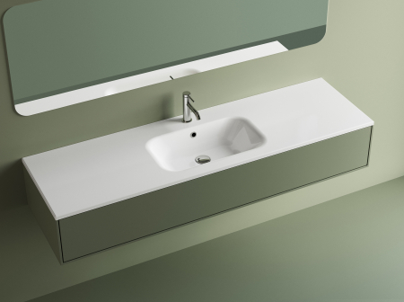 Chiuvete baie - Lavoar baie din compozit 161x46 cm, alb lucios, dreptunghiular, montaj suspendat/incastrat Foglia Special 161