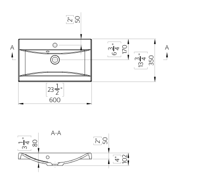 Lavoar din compozit incastrat 60 x 35 cm, alb lucios, dreptunghiular, Foglia Selina [1]