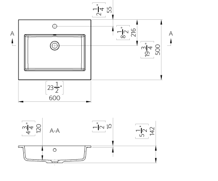 Lavoar baie din compozit 60x50 cm, alb mat, dreptunghiular, montaj suspendat/incastrat, Foglia Pure 60 [1]