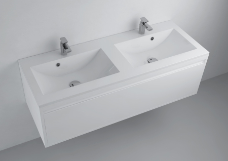 Chiuvete baie - Lavoar incastrat dublu din compozit Foglia Yrsa, alb lucios, dreptunghiular, 120 x 45 cm