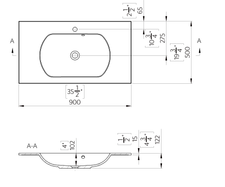 Lavoar încastrat din compozit, 90 x 50 cm, alb lucios, dreptunghiular, Foglia Estella [1]