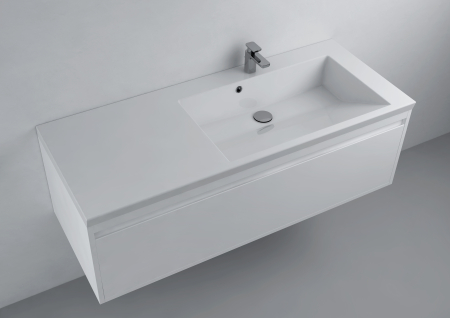 Obiecte sanitare - Lavoar incastrat Foglia Peggy, cuva orientata pe dreapta, alb lucios, dreptunghiular, 125 x 50 cm