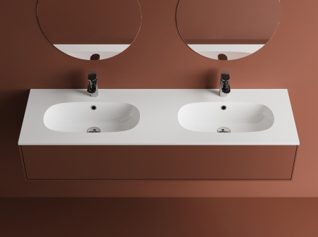 Lavoar incastrat dublu din compozit, 141 x 46 cm,  alb lucios, dreptunghiular, Foglia [1]