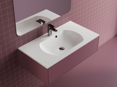 Chiuvete baie - Lavoar încastrat din compozit, 90 x 50 cm, alb lucios, dreptunghiular, Foglia Estella