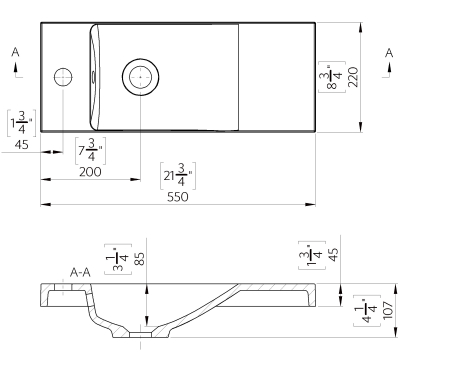 Lavoar suspendat din compozit Foglia Penelope, alb lucios, dreptunghiular, 55 x 22 cm [1]