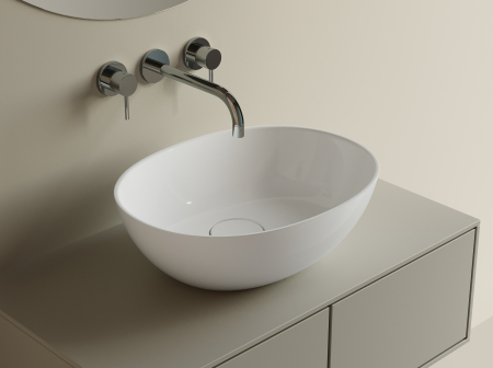 Obiecte sanitare - Lavoar pe blat, din compozit lucios, oval 47x36 cm, Foglia Selene