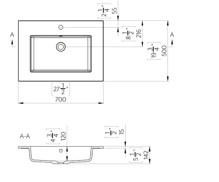 Lavoar incastrat Foglia Lauretta, alb, dreptunghiular, 70 x 50 cm [1]