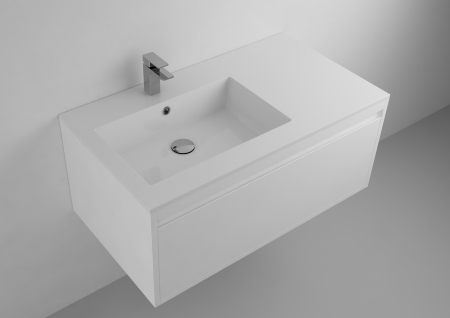 Obiecte sanitare - Lavoar incastrat Foglia Lauretta din compozit, cuva orientata spre stanga, alb lucios, dreptunghiular, 90 x 50 cm