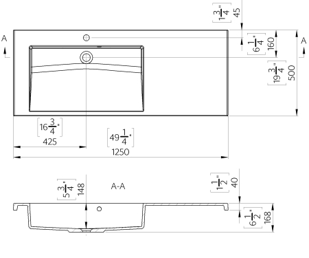 Lavoar incastrat Foglia Peggy, cuva orientata pe stanga, alb lucios, dreptunghiular, 125 x 50 cm [1]