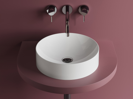 Obiecte sanitare - Lavoar pe blat Foglia Octavia din compozit, alb lucios, rotund, 40 x 40 cm