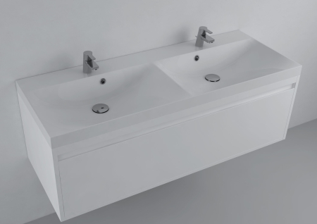 Chiuvete baie - Lavoar incastrat din compozit, dublu, dreptunghiular, alb lucios, 121 x 46.4 cm, Foglia Modulo