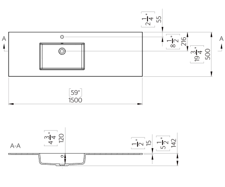 Lavoar încastrat Foglia Lauretta, alb lucios, dreptunghiular, 150 x 50 cm [1]