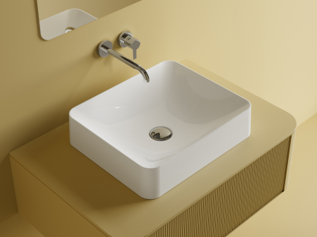 Obiecte sanitare - Lavoar pe blat Foglia Octavia din compozit, alb lucios, forma patrata, 45 x 38 cm