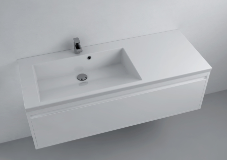 Obiecte sanitare - Lavoar incastrat Foglia Peggy, cuva orientata pe stanga, alb lucios, dreptunghiular, 125 x 50 cm