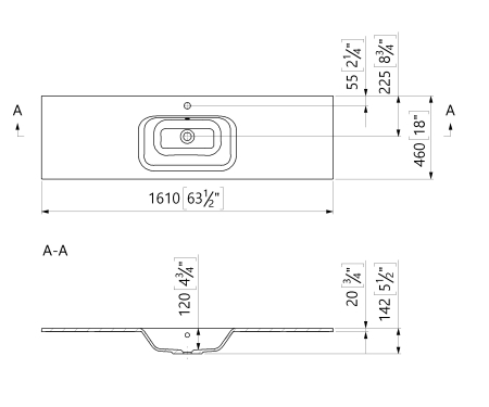 Lavoar baie din compozit 161x46 cm, alb lucios, dreptunghiular, montaj suspendat/incastrat Foglia Special 161 [1]