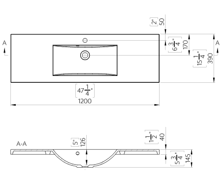 Lavoar incastrat  din compozit, 120 x 39 cm, alb lucios, dreptunghiular, Foglia Jody [1]