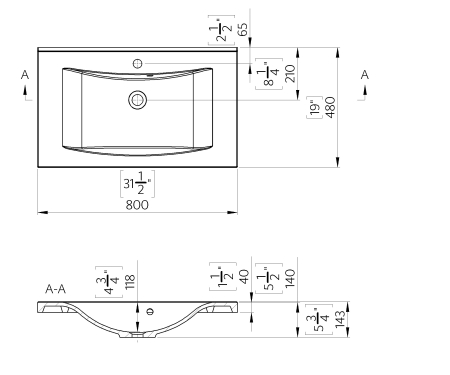 Lavoar incastrat Foglia Lucia, alb lucios, dreptunghiular, 80 x 48 cm [1]
