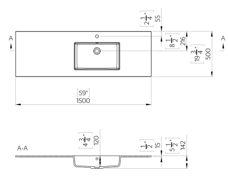 Lavoar încastrat Foglia Lauretta, alb lucios, dreptunghiular, 150 x 50 cm [1]