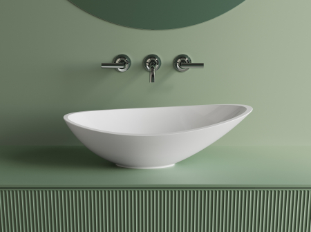 Chiuvete baie - Lavoar pe blat din compozit, 56 x 32 cm, alb lucios, oval,  Foglia Grace