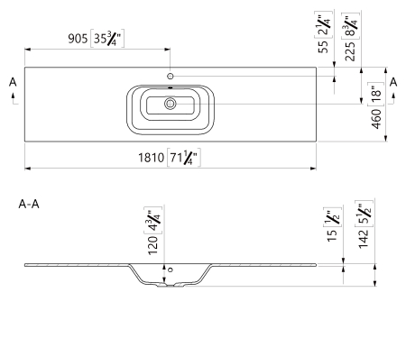 Lavoar baie din compozit 181x46 cm, alb lucios, dreptunghiular, montaj suspendat/incastrat Foglia Special 181 [1]