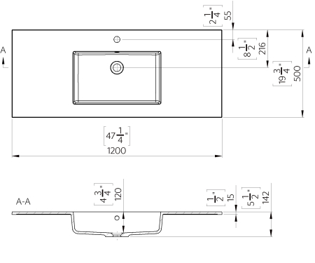Lavoar baie incastrat din compozit 120x50 cm, alb mat, dreptunghiular Foglia Pure 120 [1]