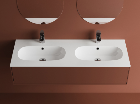 Chiuvete baie - Lavoar incastrat dublu din compozit, 121 x 46 cm, alb lucios, dreptunghiular